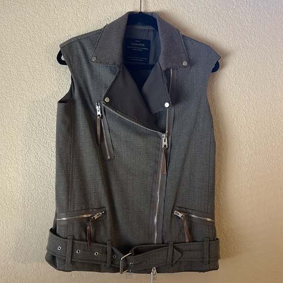 All Saints Gray Moto Vest Jacket Asymmetrical Design - Picture 2 of 4